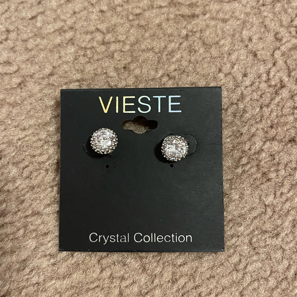 Vieste Round Silver Earrings With Rhinestones